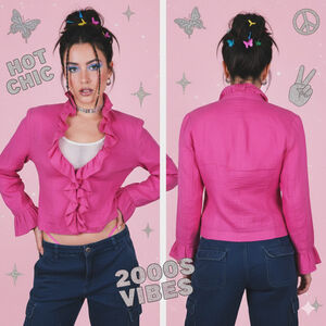 INC International Concepts Y2K 100% Linen Pink Jacket Size SP Mean Girls Preppy